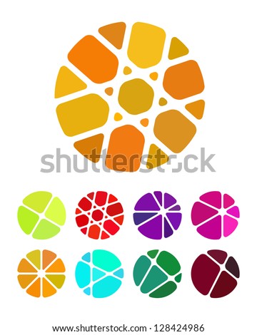 Design round logo element. Crushing abstract circle pattern. Colorful precious stone icons set.