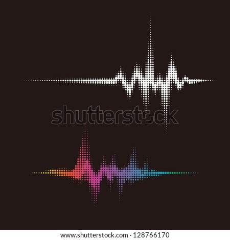 halftone vector sound waves. Music round waveform background. You can use in club, radio, pub, party, DJ, concerts, recitals or the audio technology advertising background.