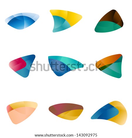 Design triangle, leaves, liver, eyes, circular arrows,fins logo vector template. Speed icon set.You can use in the game, app, communications, electronics, agriculture, or creative design concepts.