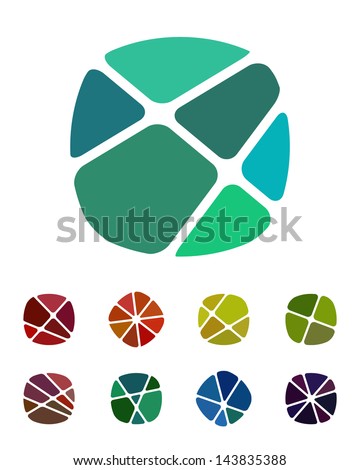 Design logo element. Crushing abstract round rectangle pattern. Colorful precious stone icons set.