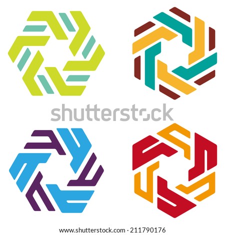 Swirl, rotation logo element. Abstract hexagon pattern. Colorful icons set.  You can use in the machine, commerce, medical and communication concept of pattern. 