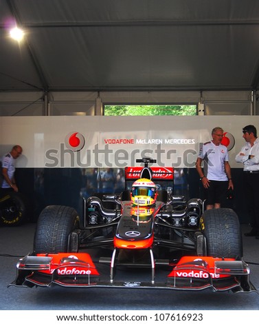 MOSCOW, RUSSIA - JULY 14: Vodafone McLaren Mercedes sport car at Moscow City Racing. Formula 1 teams show in historical city center of Moscow. Taken on July 14, 2012 in Moscow, Russia.