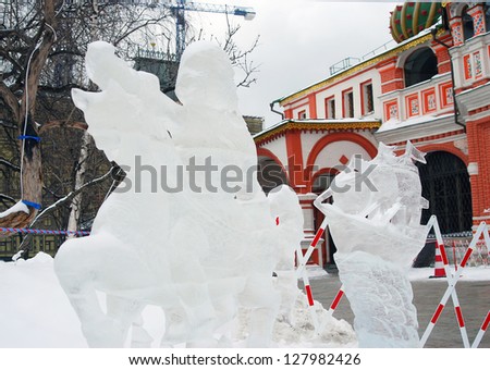 MOSCOW, RUSSIA - FEBRUARY 02: Ice Sculpture exhibition on the Red Square, by the St. Basil\'s Cathedral. Taken on February 02, 2013 in Moscow, Russia .