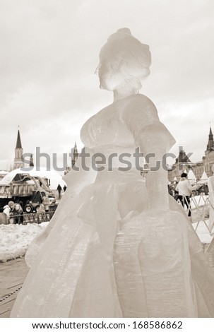 MOSCOW, RUSSIA - FEBRUARY 02: Ice Sculpture exhibition on the Red Square, by the St. Basil\'s Cathedral. Taken on February 02, 2013 in Moscow, Russia .