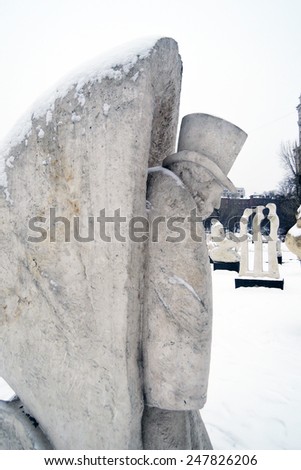 MOSCOW - JANUARY 09, 2015: Muzeon sculpture park in Moscow in winter. Popular touristic landmark and place for walking.