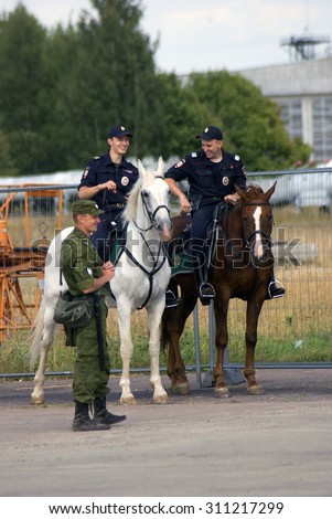 ZHUKOVSKY, MOSCOW REGION, RUSSIA - AUGUST 28, 2015: Mounted police at International Aerospace Salon MAKS-2015 in Zhukovsky, Moscow region, Russia.