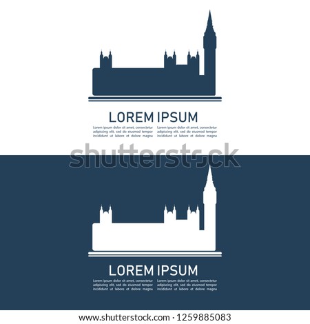 Big Ben and the Houses of Parliament in London, UK. Design element for touristic flyer, post card, leaflet, booklet, poster and etc. Flat design.
