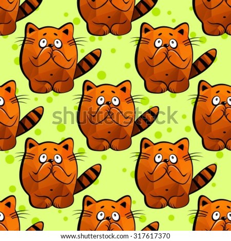 Scared cats on a green background. Seamless pattern.
