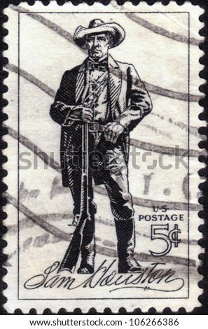 UNITED STATES - CIRCA 1964 : A stamp printed in United States. Sam Houston (1793-1863) was a soldier and first President of the Republic of Texas. United States - CIRCA 1964