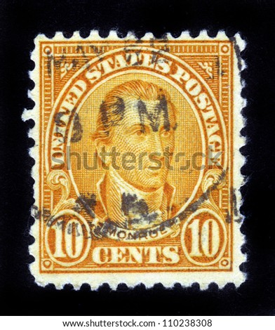 UNITED STATES OF AMERICA - CIRCA 1932: A stamp printed in the USA shows image of President James Monroe, circa 1932