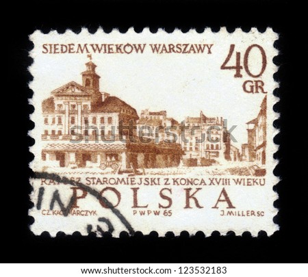 POLAND-CIRCA 1965:A stamp printed in Poland shows image of Old City Town Hall in Szczecin , circa 1965.