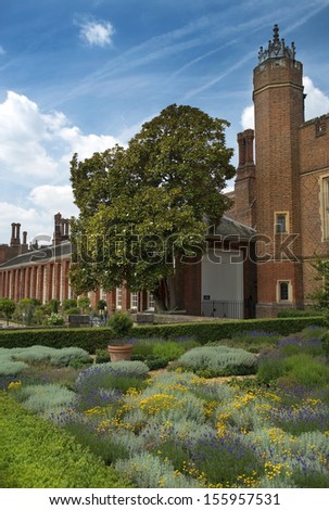 Hampton Court Palace, a magnificent example of landscape and gardening design, London, UK