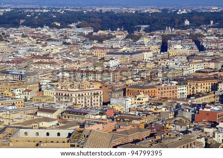panoramic view of Rome from the height of St. Peter\'s