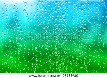 Colorful view through a rain splashed window