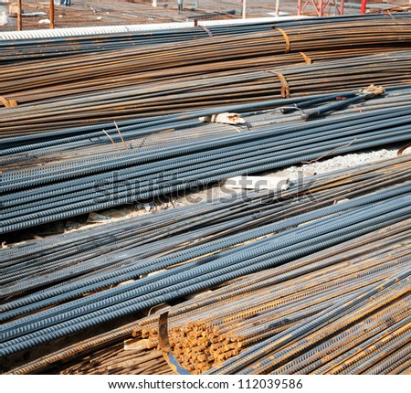twisted steel construction materials in a construction site