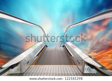 escalator to the sky, urban fantasy landscape,abstract expression