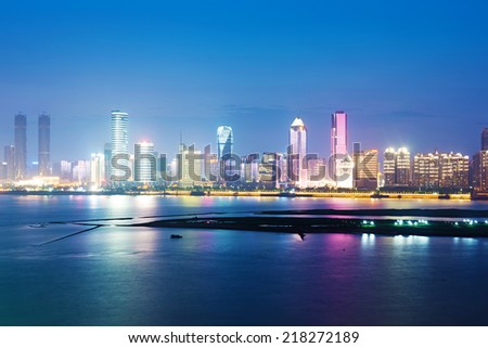 Hong Kong night view of Victoria Harbor, Hong Kong Island business district