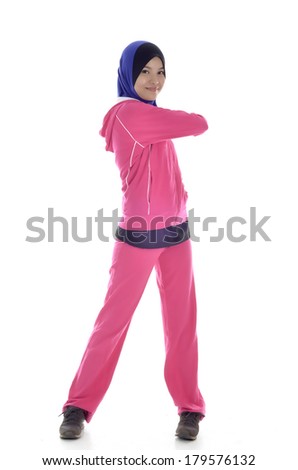 Similar – Image, Stock Photo Peaceful Arab woman doing yoga on embankment