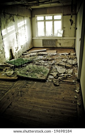interiors of a neglected house in really bad condition  filled with mold and devastation