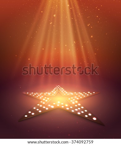 Star orange retro light banner. Vector illustration