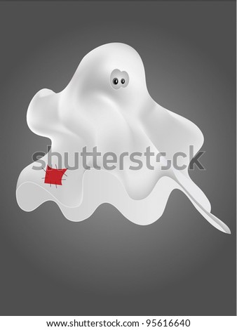 cute cartoon halloween ghost with red patch on body