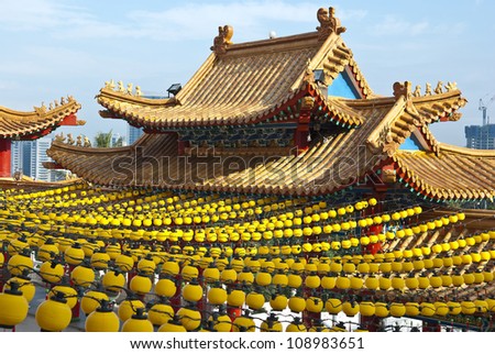 Yellow Lanterns Hanging on Temple Roof\
The Thean Hou Temple is a landmark six-tiered Chinese temple in Kuala Lumpur.