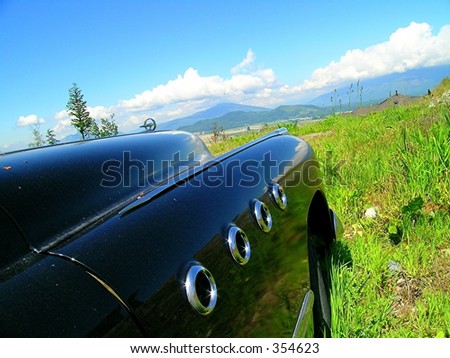 Drive-In reality show.  1949 Classic car overlooking the Skagit Valley in Northwest Washington state.
