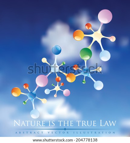 vector abstract background with molecule model on cloudy sky and sample text