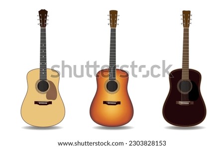 three different acoustic guitars, vector illustration