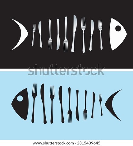 fish bones with knife and fork