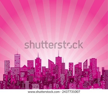 vector abstract pink cityscape with pink sun burst