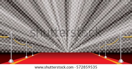 wide illustration of empty red carpet with transparent star-burst, editable and layered