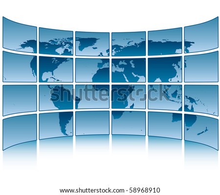 vector picture of screens with world map