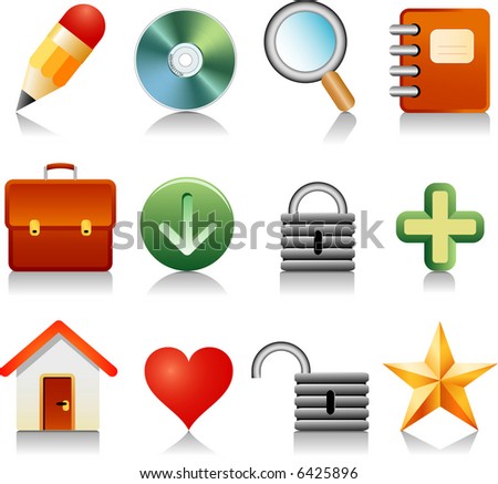set of vector 3D icons with shadow in different layer