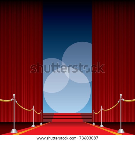 vector opened stage with red curtain and three spotlights, eps 10 file