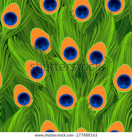 Vector illustration of animal seamless pattern- peacock. Solid colors used, no gradients.