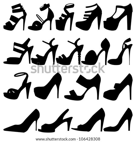 Set Vector Heeled Shoes Silhouette - 106428308 : Shutterstock
