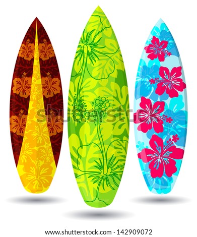 Vector Surf Boards ( Hibiscus Flower Design ) - 142909072 : Shutterstock