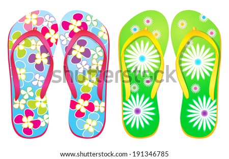 Vector Colorful Flip Flops / ( Flower Design ) / Beach Sandals ...