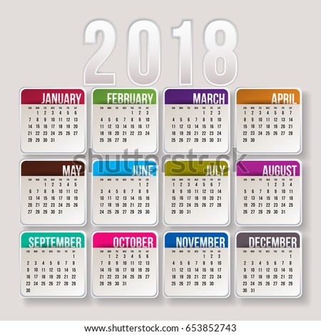 Simple 2018 year vector calendar / 2018 calendar vertical - week starts with Sunday
