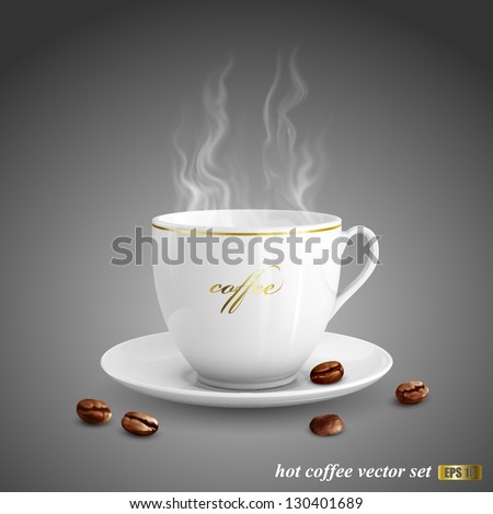 Realistic vector illustration of cup of coffee on dark gray background