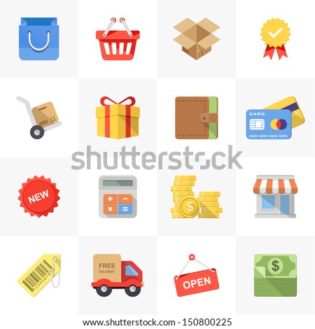 Vector set of modern flat and colorful shopping icons.