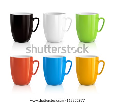 High detailed vector illustration of colorful cups isolated on white background