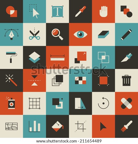 Abstract flat vector illustration of tools for design application.