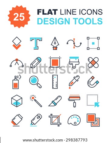 Abstract vector collection of flat line design tools icons. Elements for mobile and web applications.