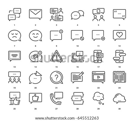 Vector set of message bubbles flat line web icons. Each icon with adjustable strokes neatly designed on pixel perfect 48X48 size grid. Fully editable and easy to use.