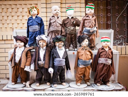 Child mannequins at the traders markets in Erbil wearing Kurdish national dress.