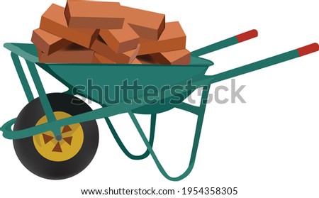 wheelbarrow transports bricks for construction