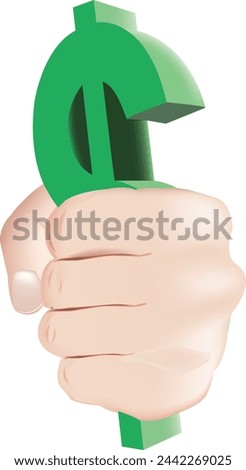 Illustration of a strong hand holding a dollar symbol with a firm grip, symbolizing control and strength in finance, wealth, and economic power