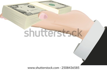 Businessman hand holding stack of one hundred dollar bills